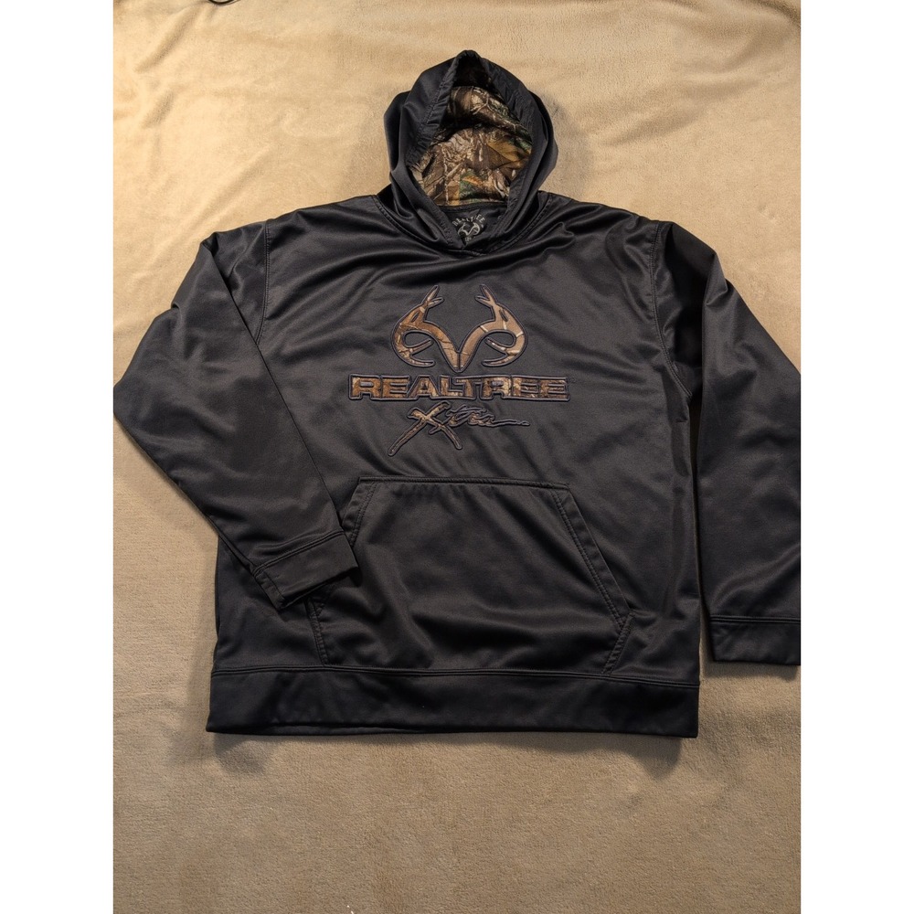 RealTree Xtra Performance Mens Large Dark Gray Camo lined Sweatshirt Camo Antler